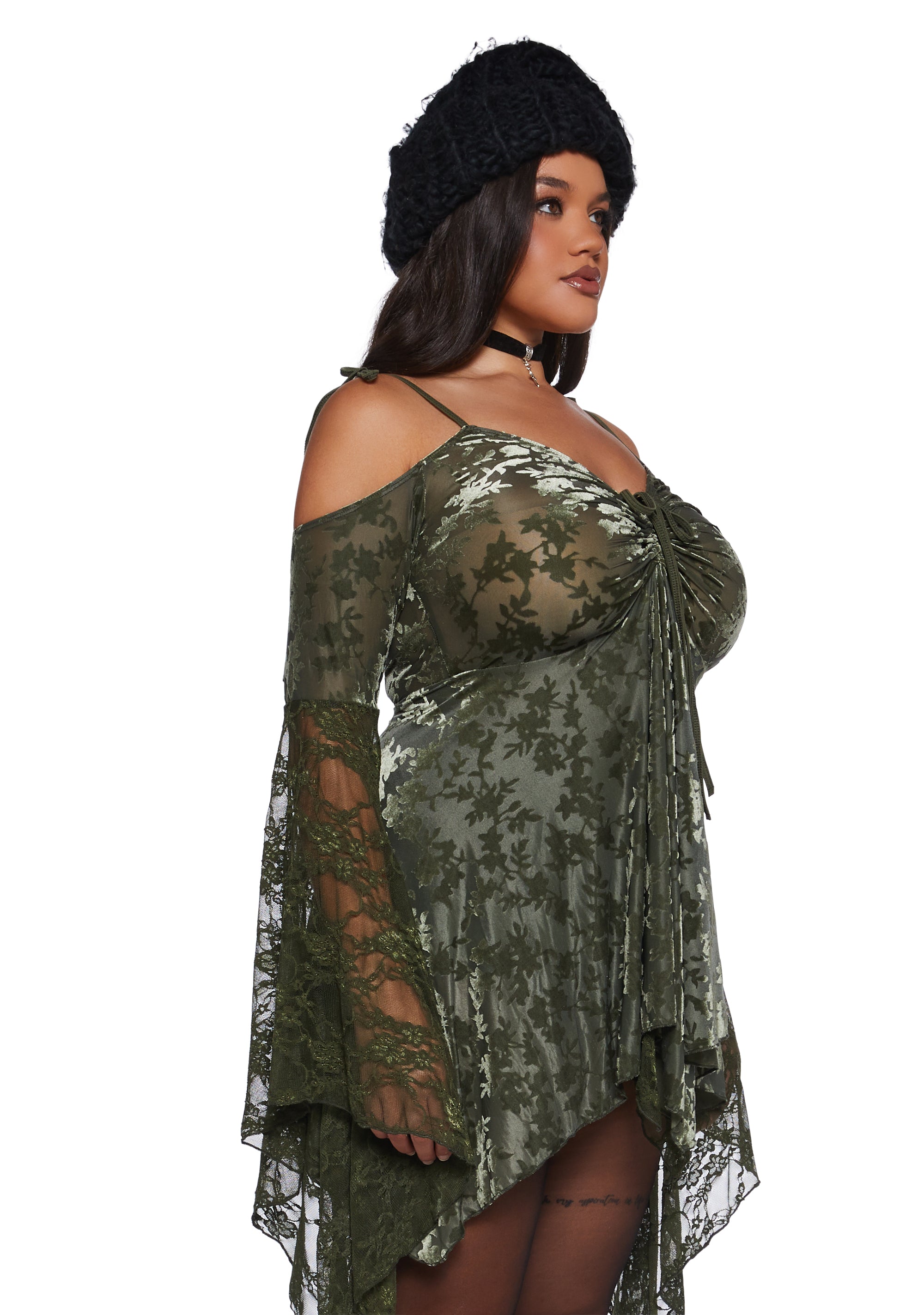F Is For Fairies Handkerchief Dress - Green Velvet Lace - Image 8