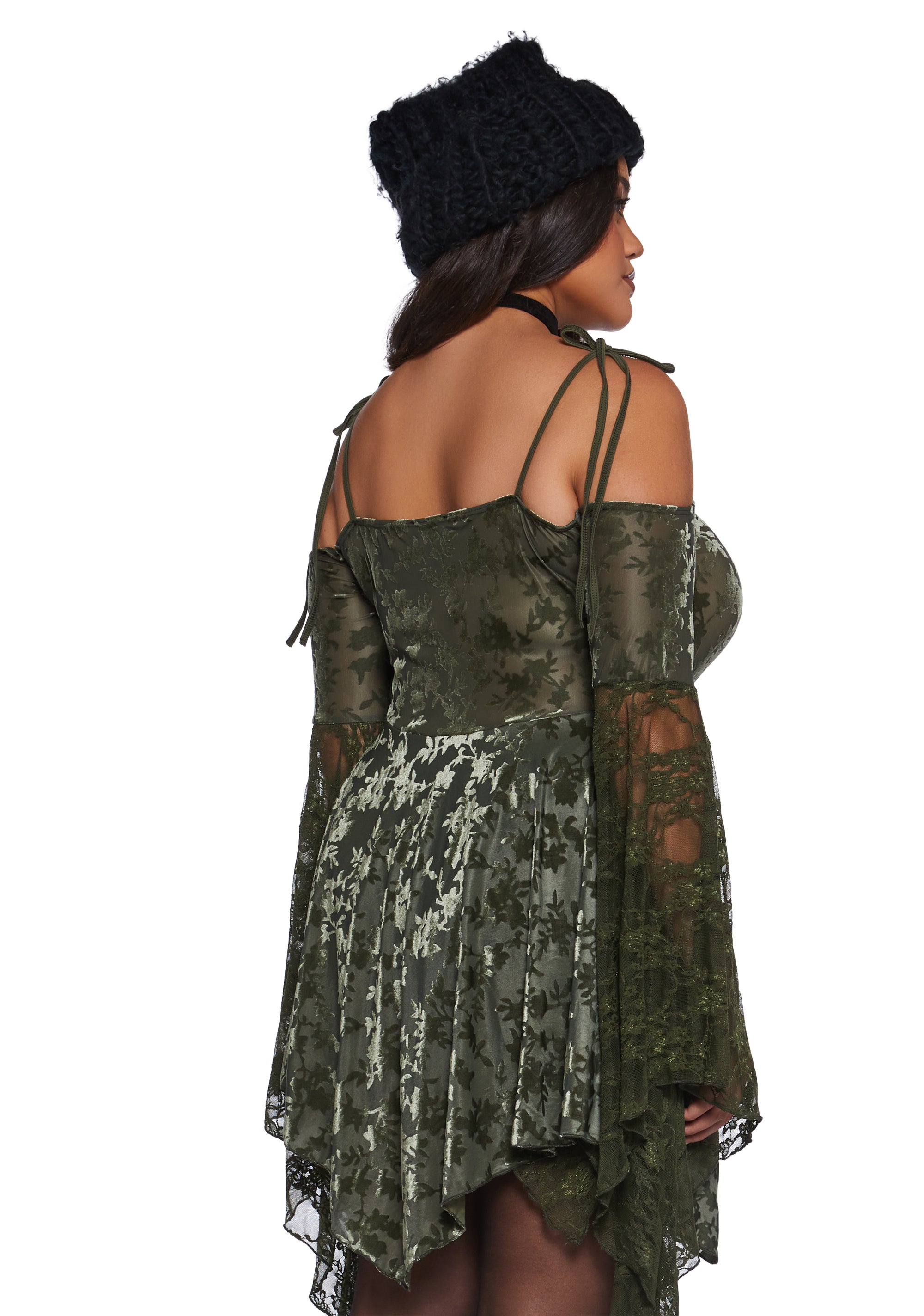 F Is For Fairies Handkerchief Dress - Green Velvet Lace - Image 11