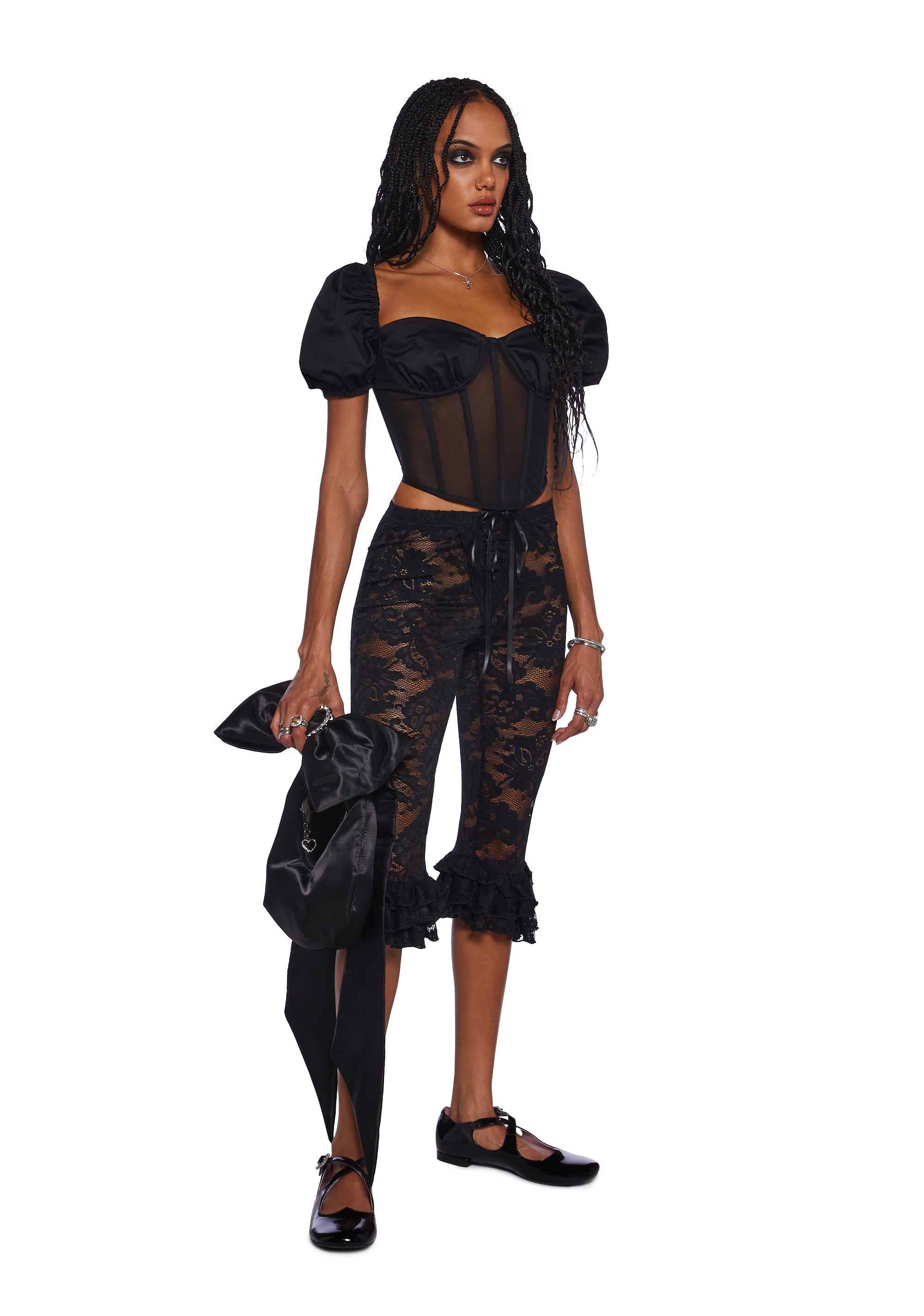 Daring Love Lace Capri Pants - Black - Image 3