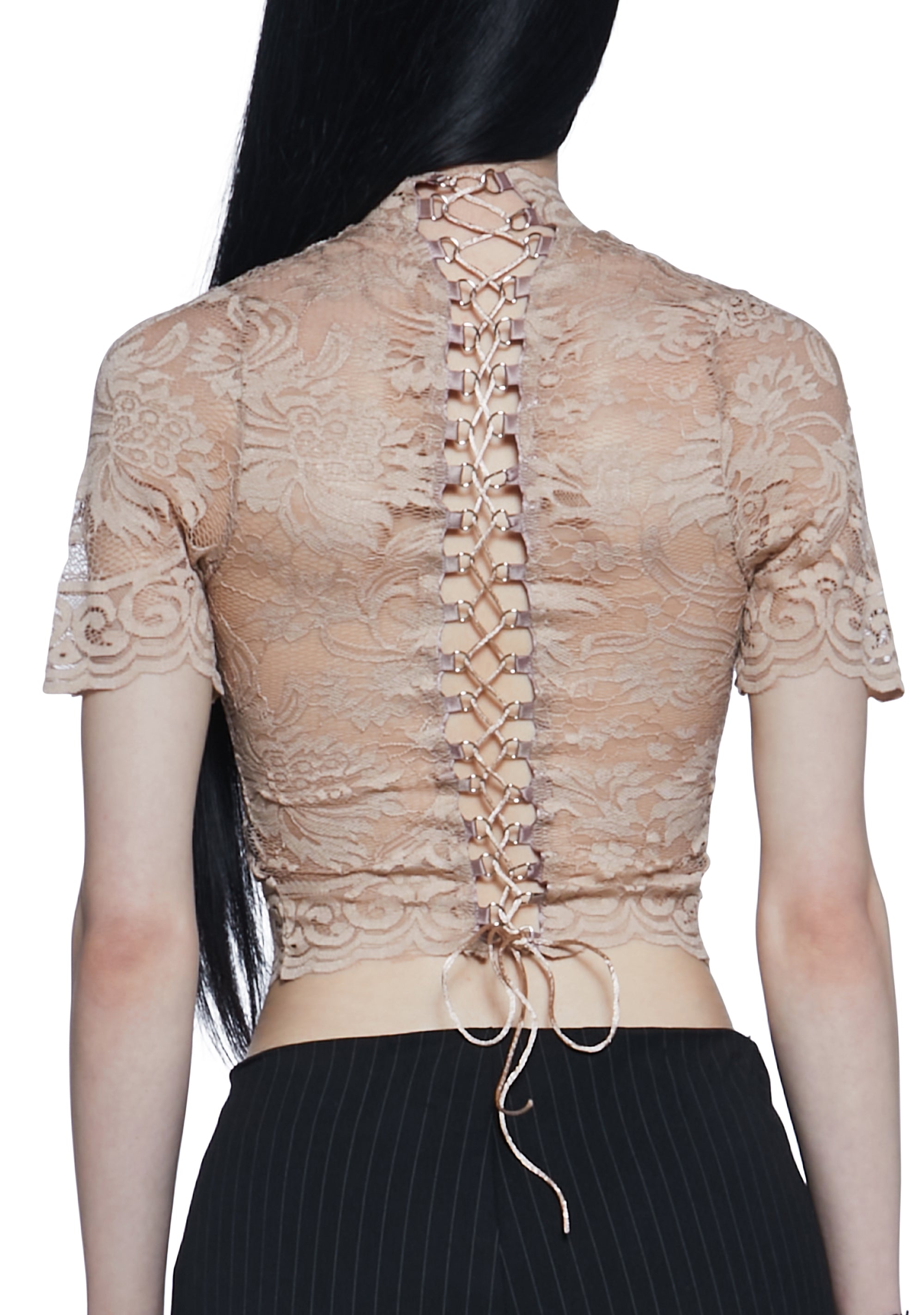 Ominous Trance Lace Top - Light Brown - Image 5