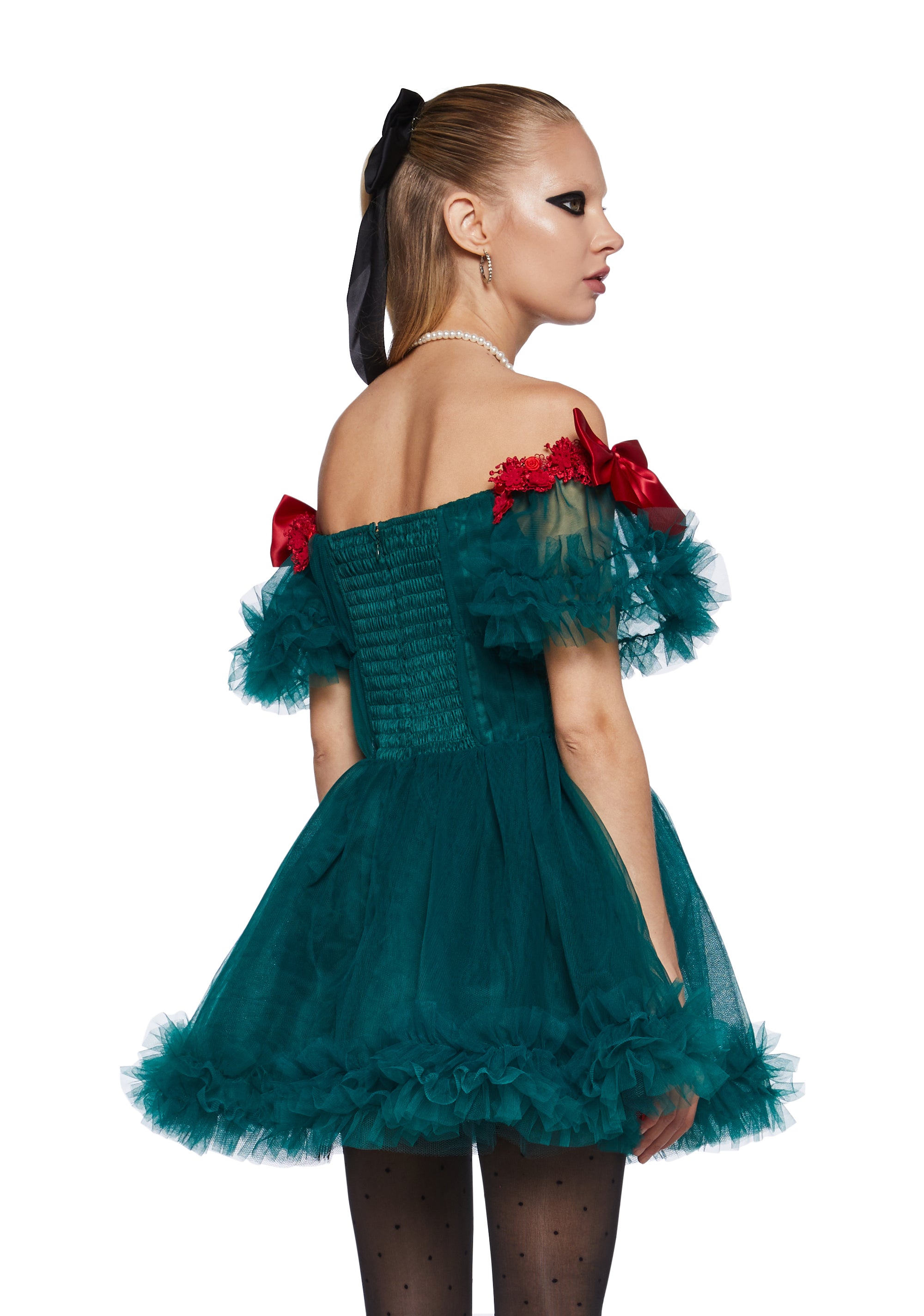 Winter Rose Mini Dress - Green - Image 4