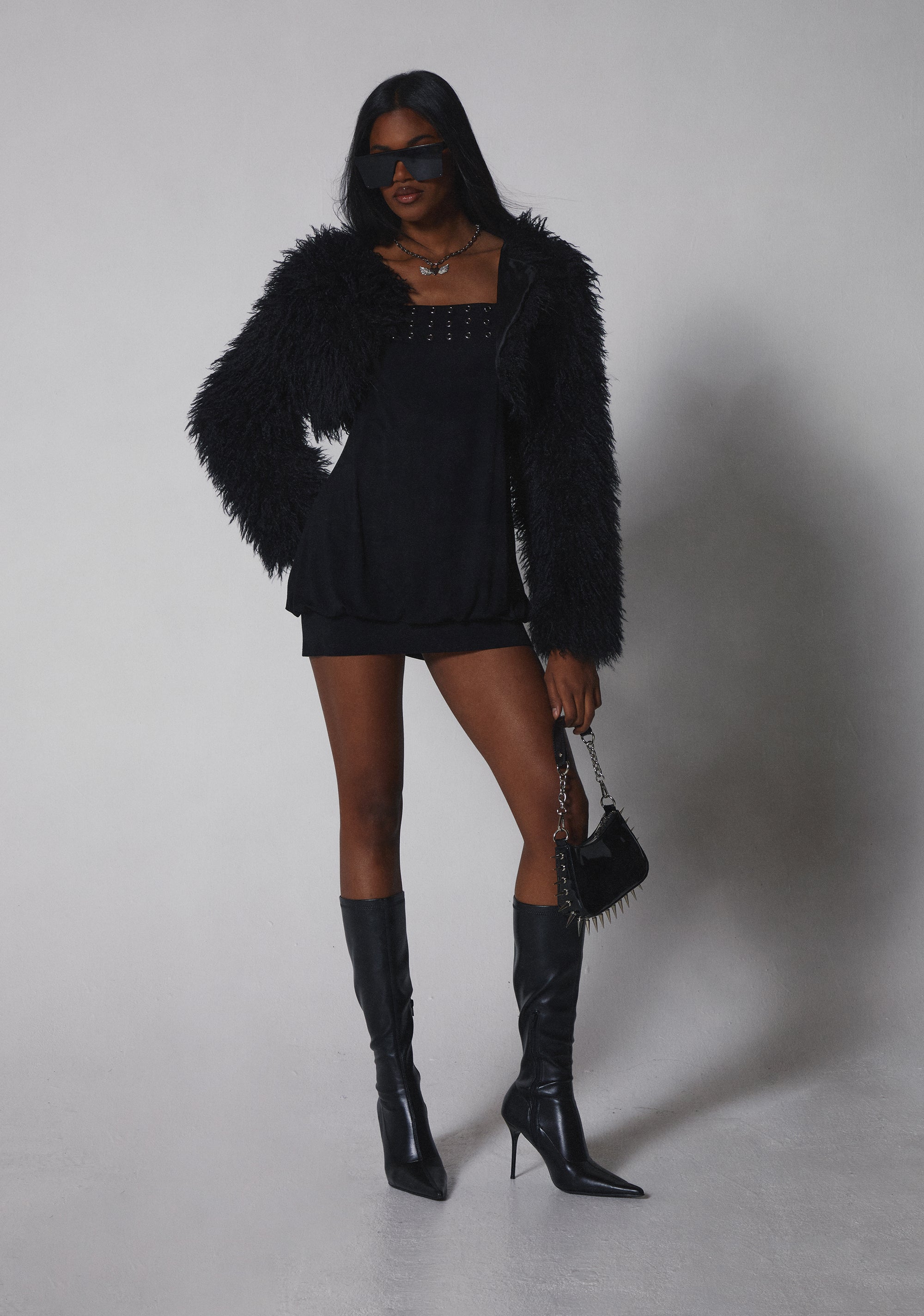 Midnight Hype Faux Fur Shrug - Black - Image 9