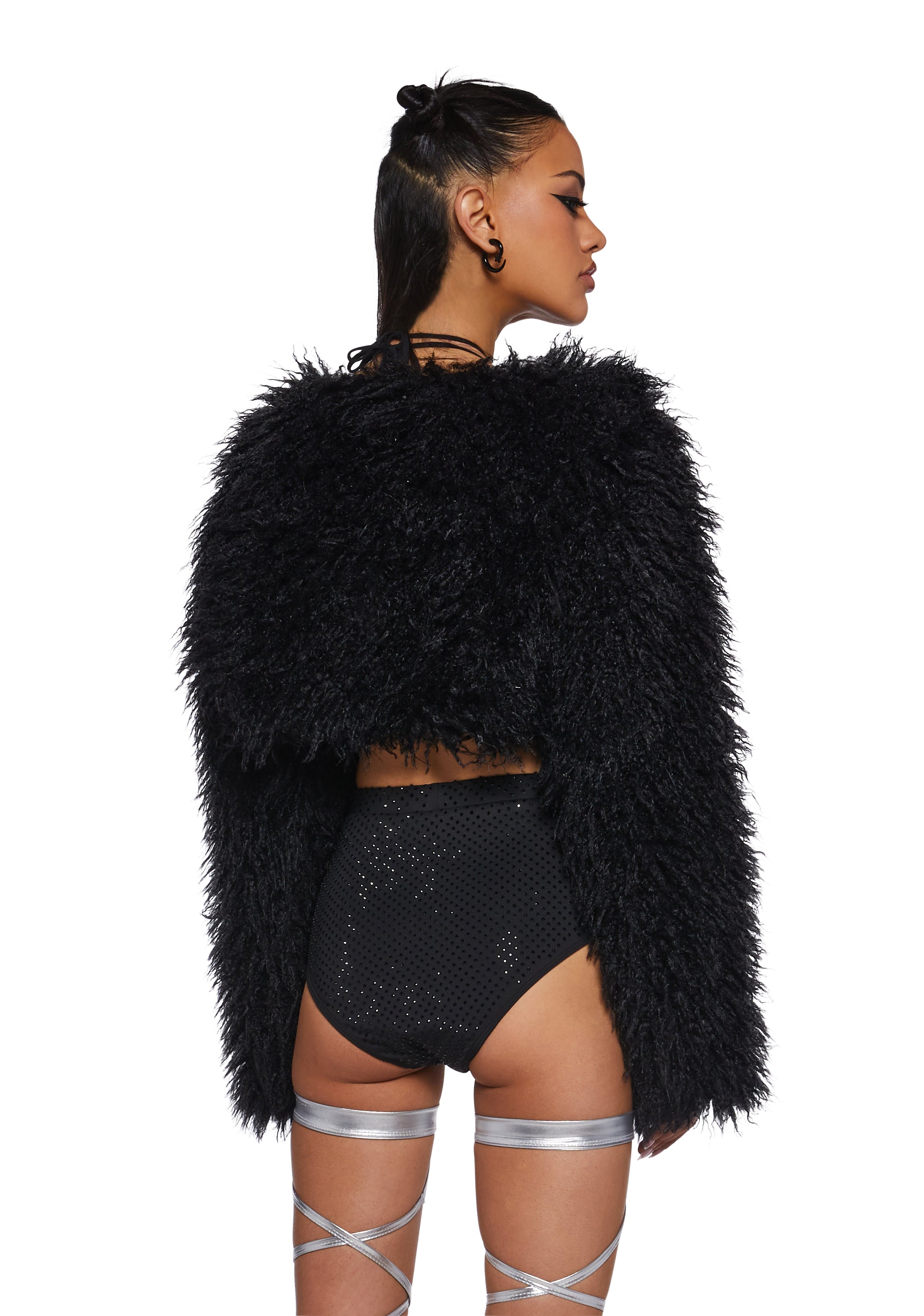 Midnight Hype Faux Fur Shrug - Black - Image 4
