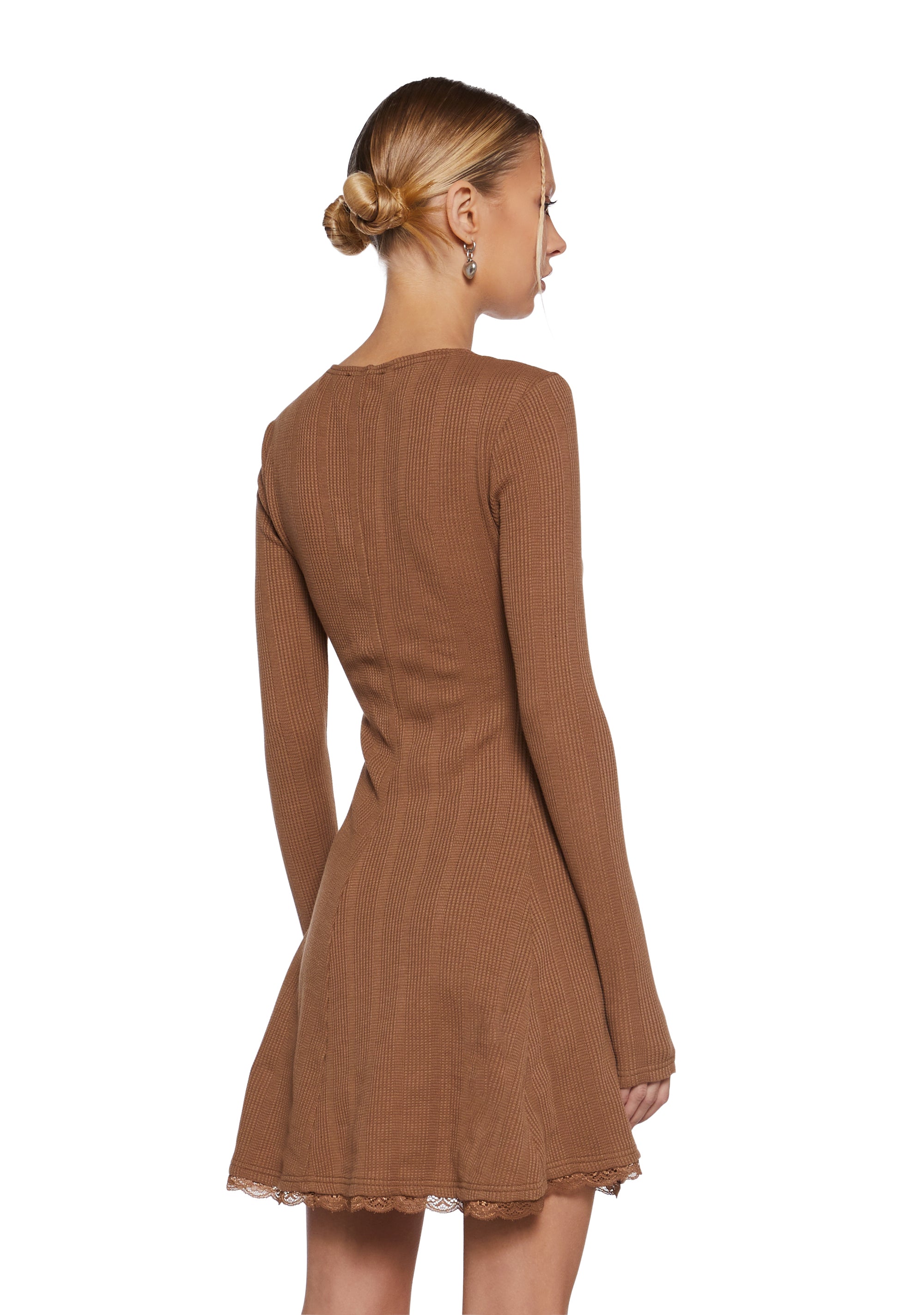 Mid Century Date Thermal Dress - Brown - Image 4