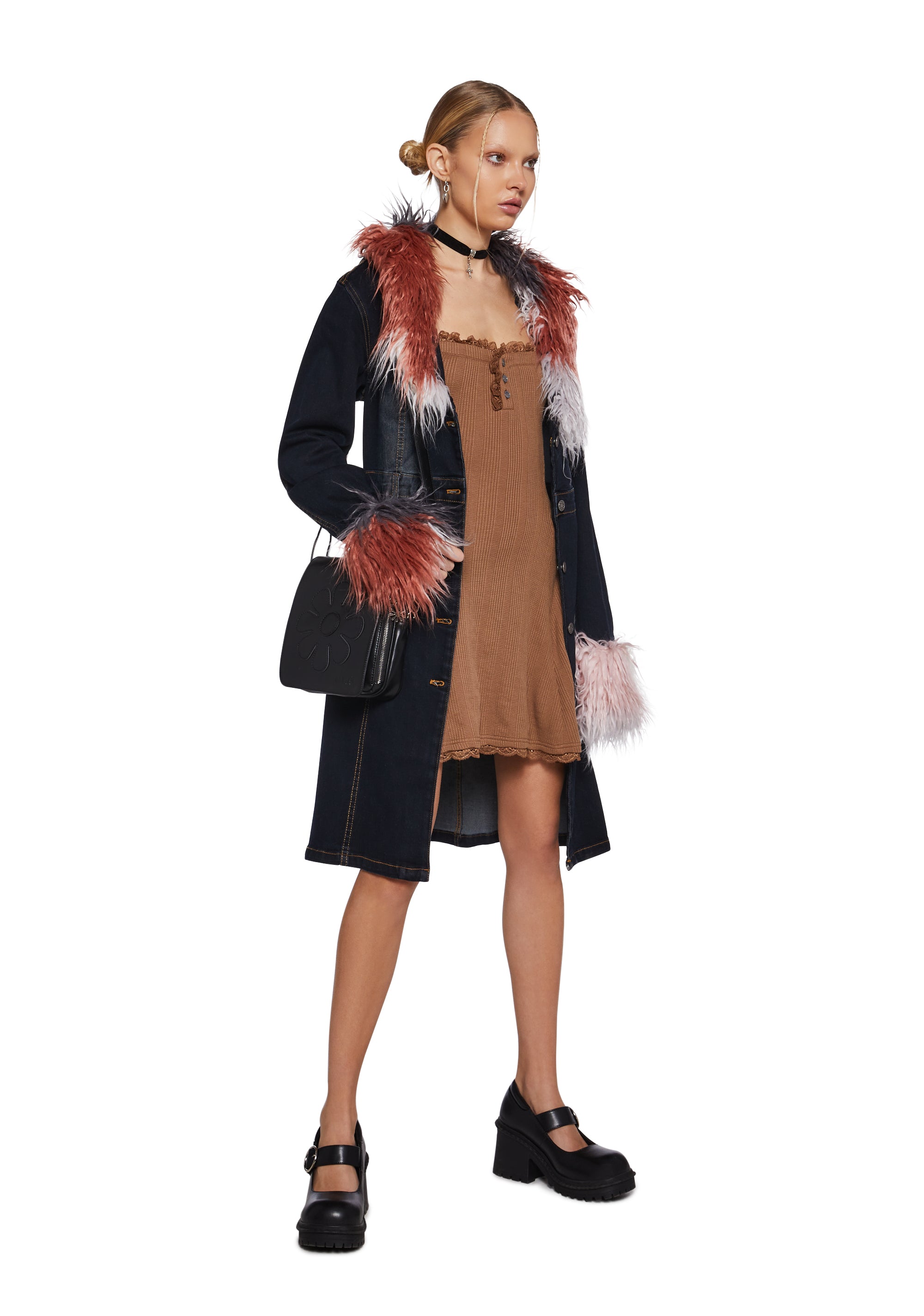 Mid Century Date Thermal Dress - Brown - Image 2