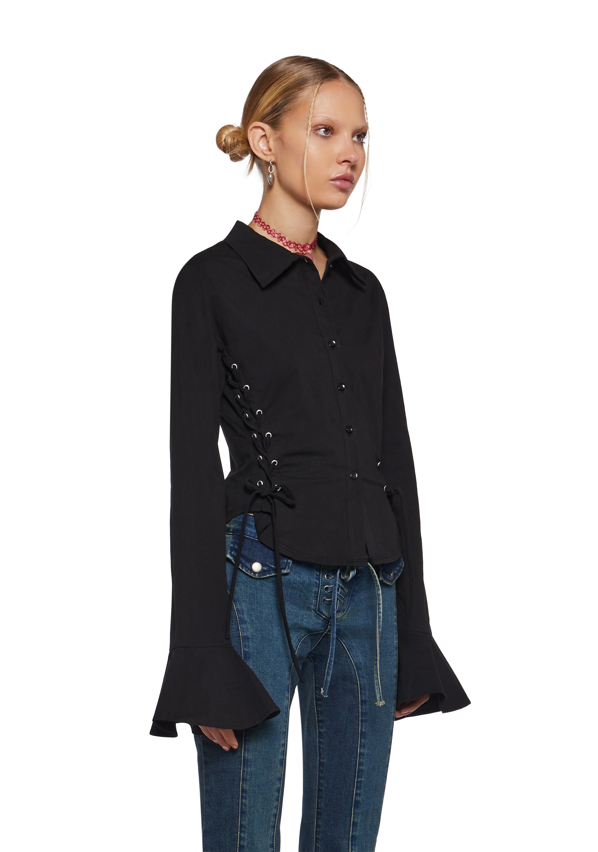 Rare Moment Collared Top - Black - Image 3
