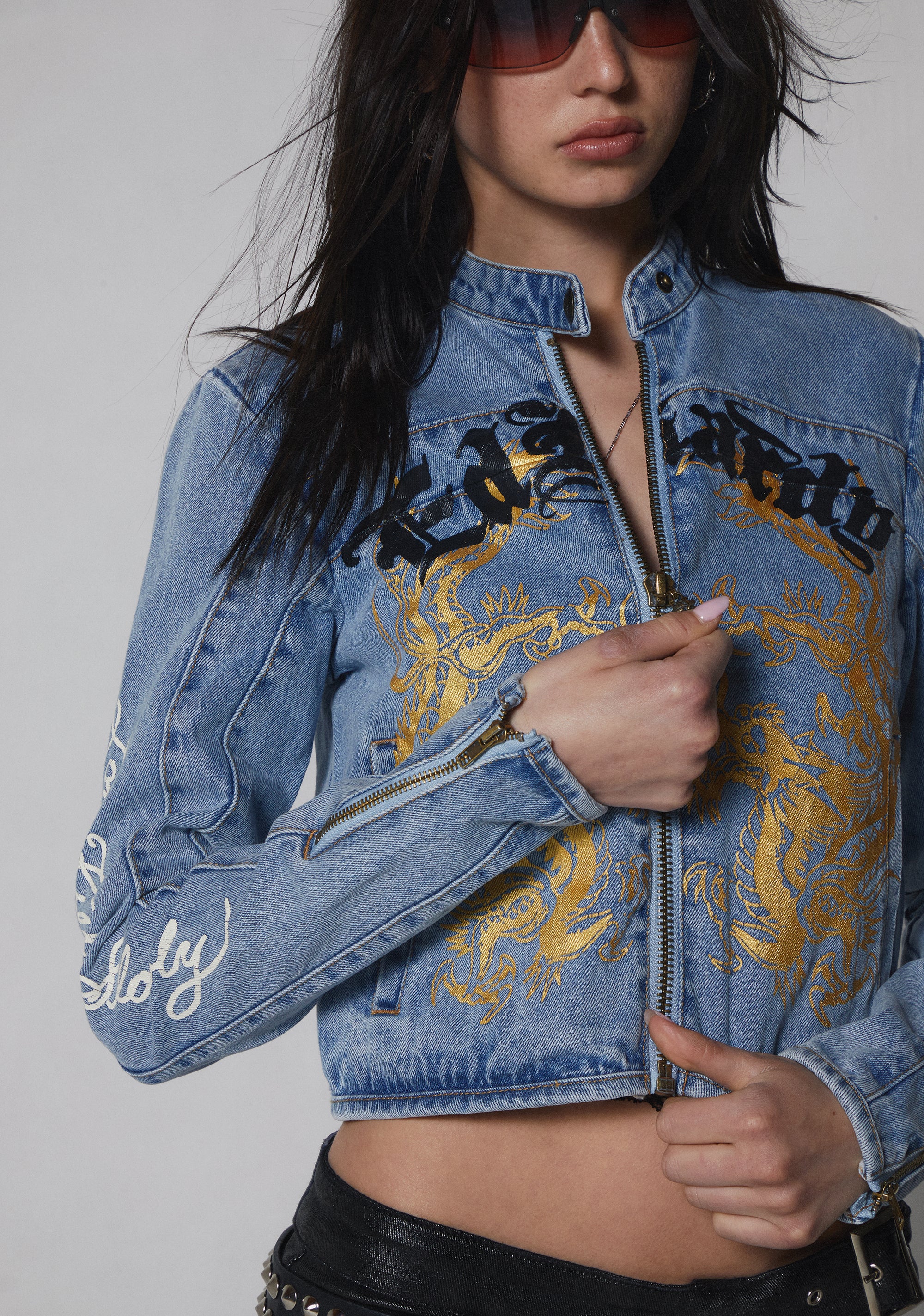 Dragon Panther Denim Moto Jacket - Image 9