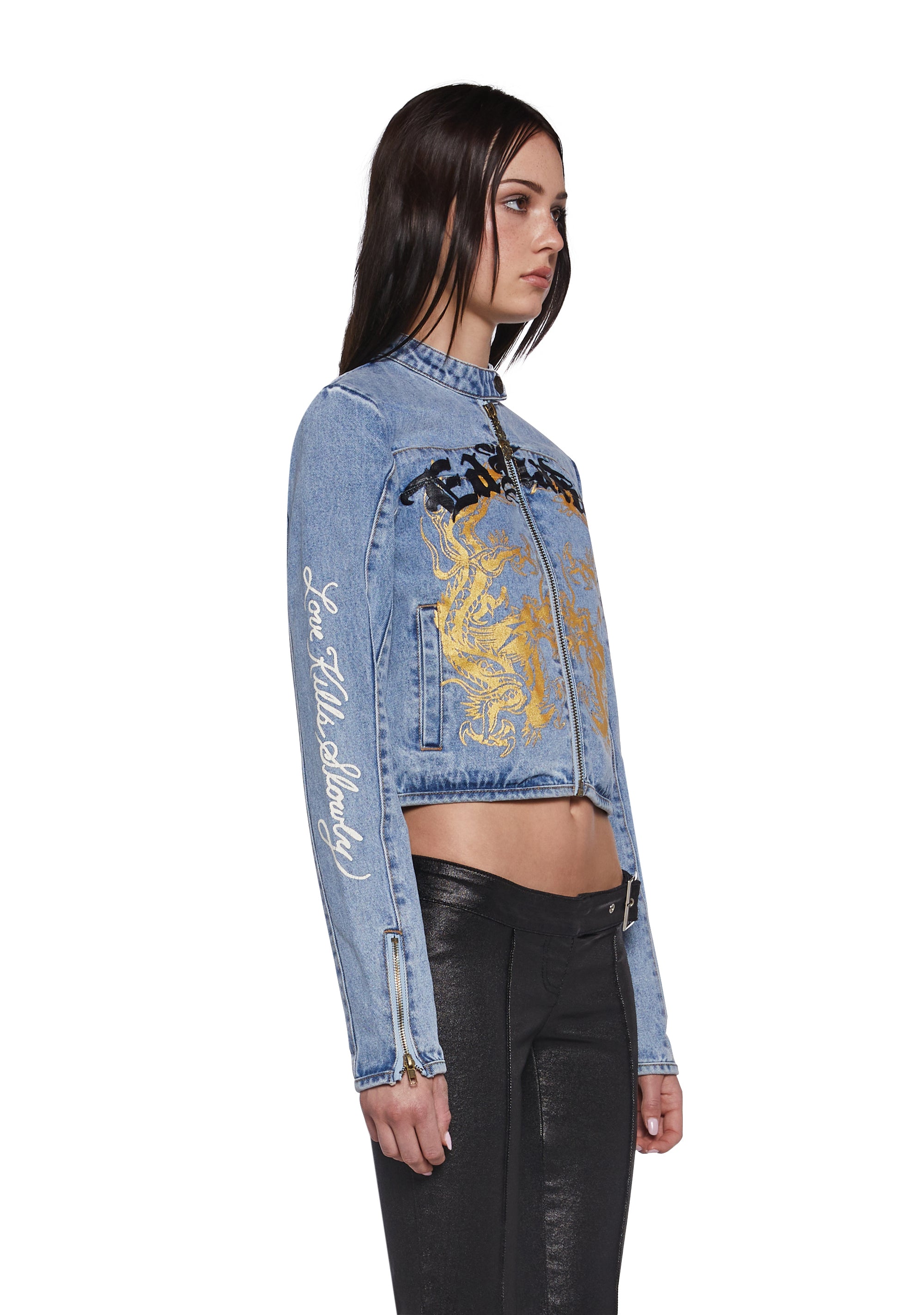 Dragon Panther Denim Moto Jacket - Image 3