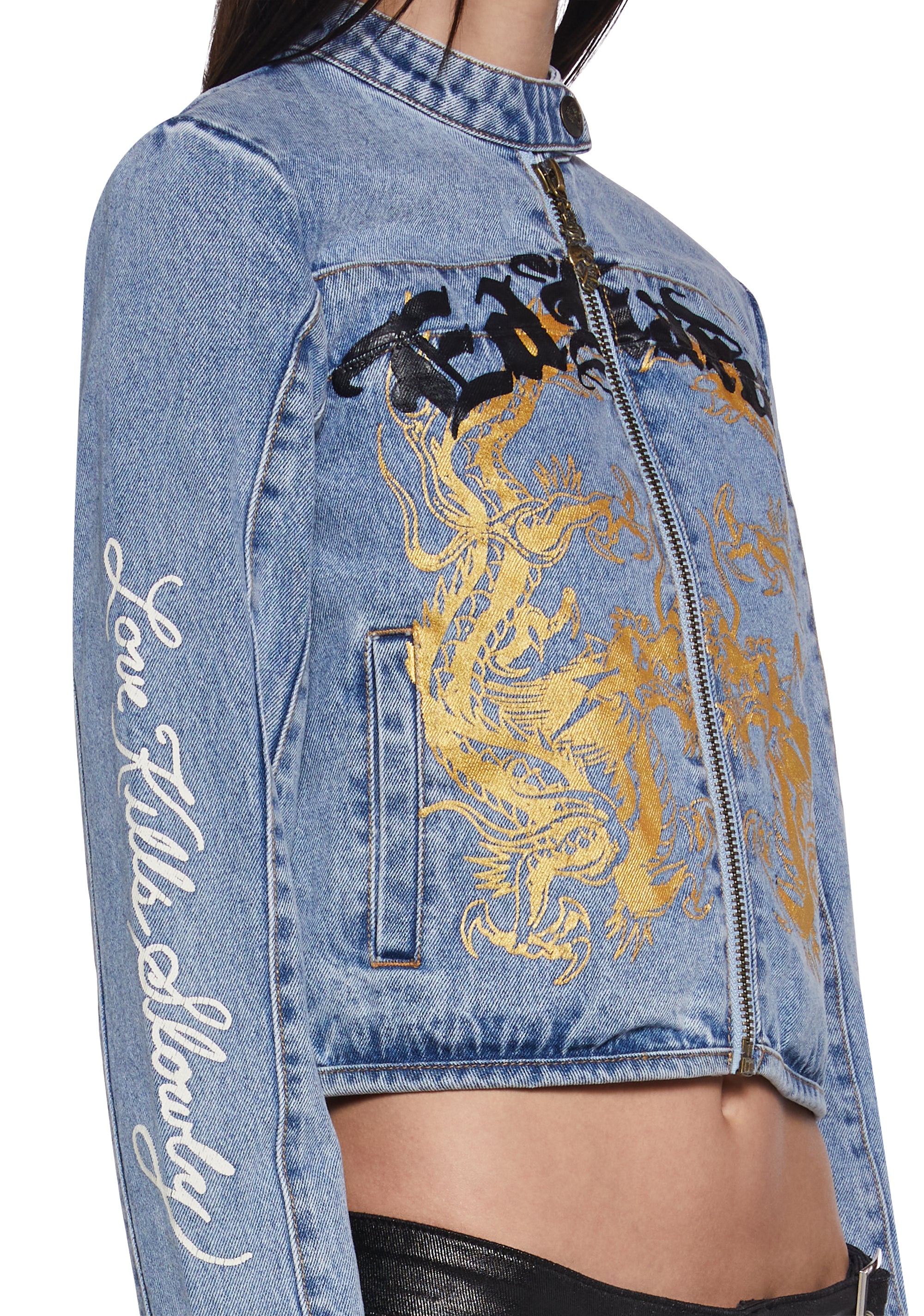Dragon Panther Denim Moto Jacket - Image 5