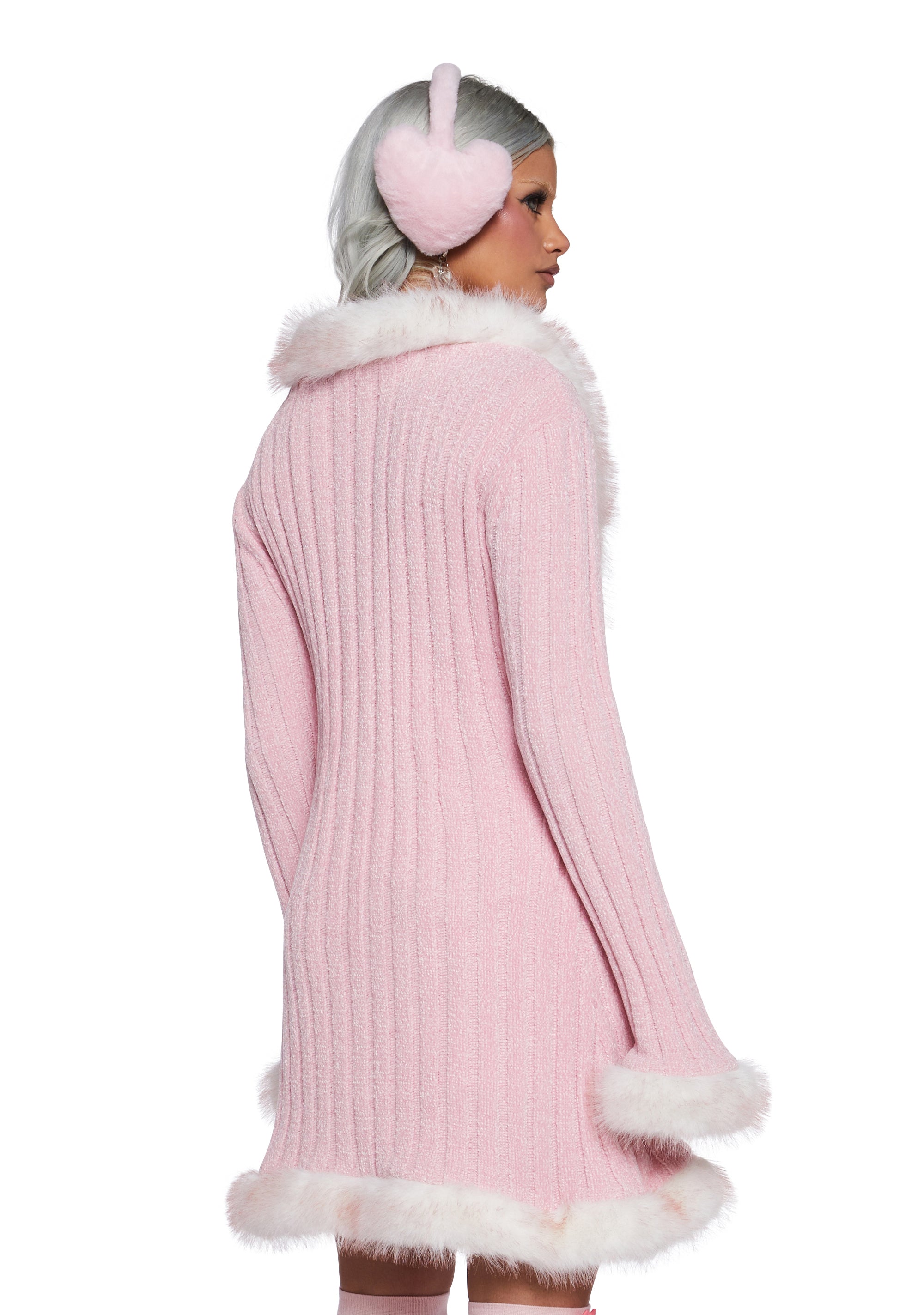 Furry Foe Long Cardigan - Pink - Image 4