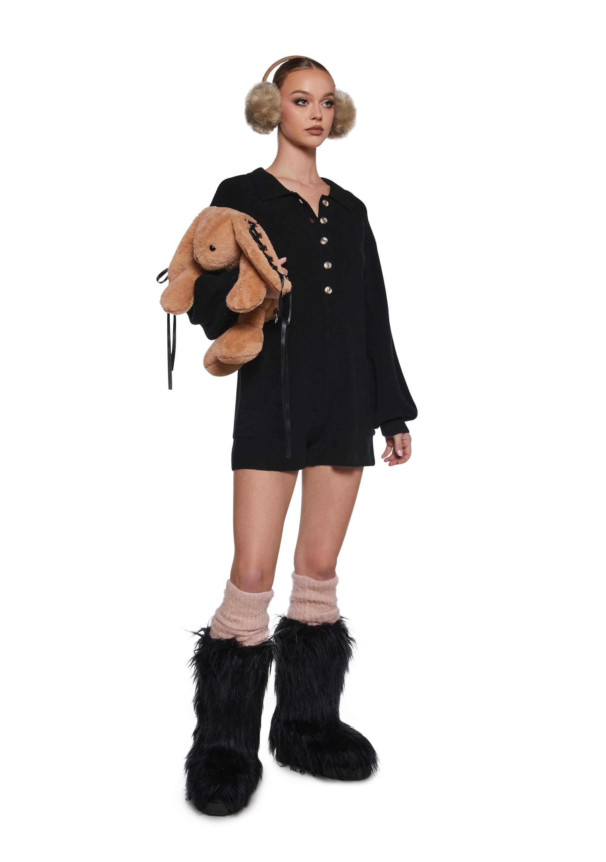 Cozy Weekends Knit Romper - Black - Image 2