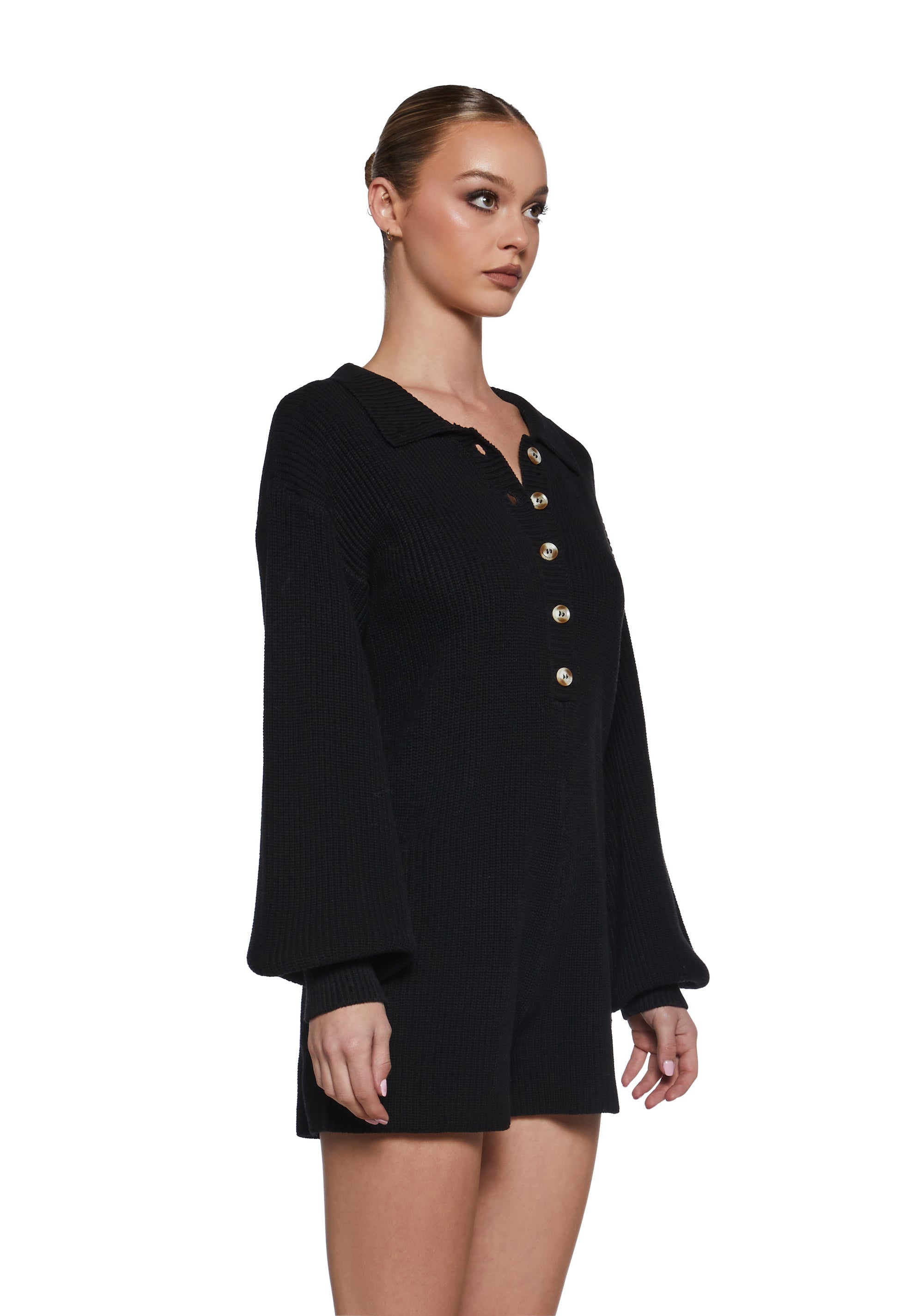 Cozy Weekends Knit Romper - Black - Image 3