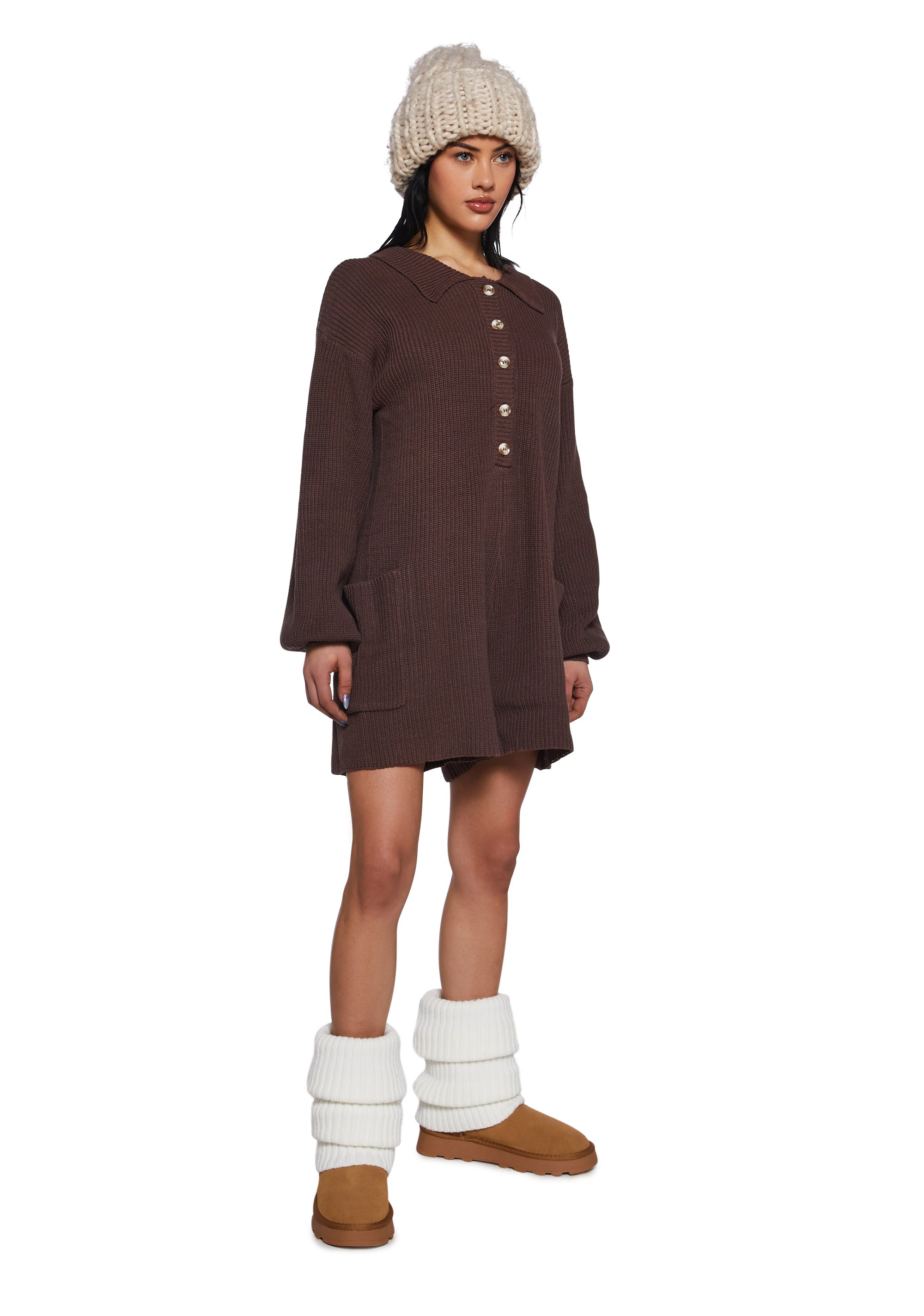 Alternative view of Cozy Weekends Knit Romper - Brown