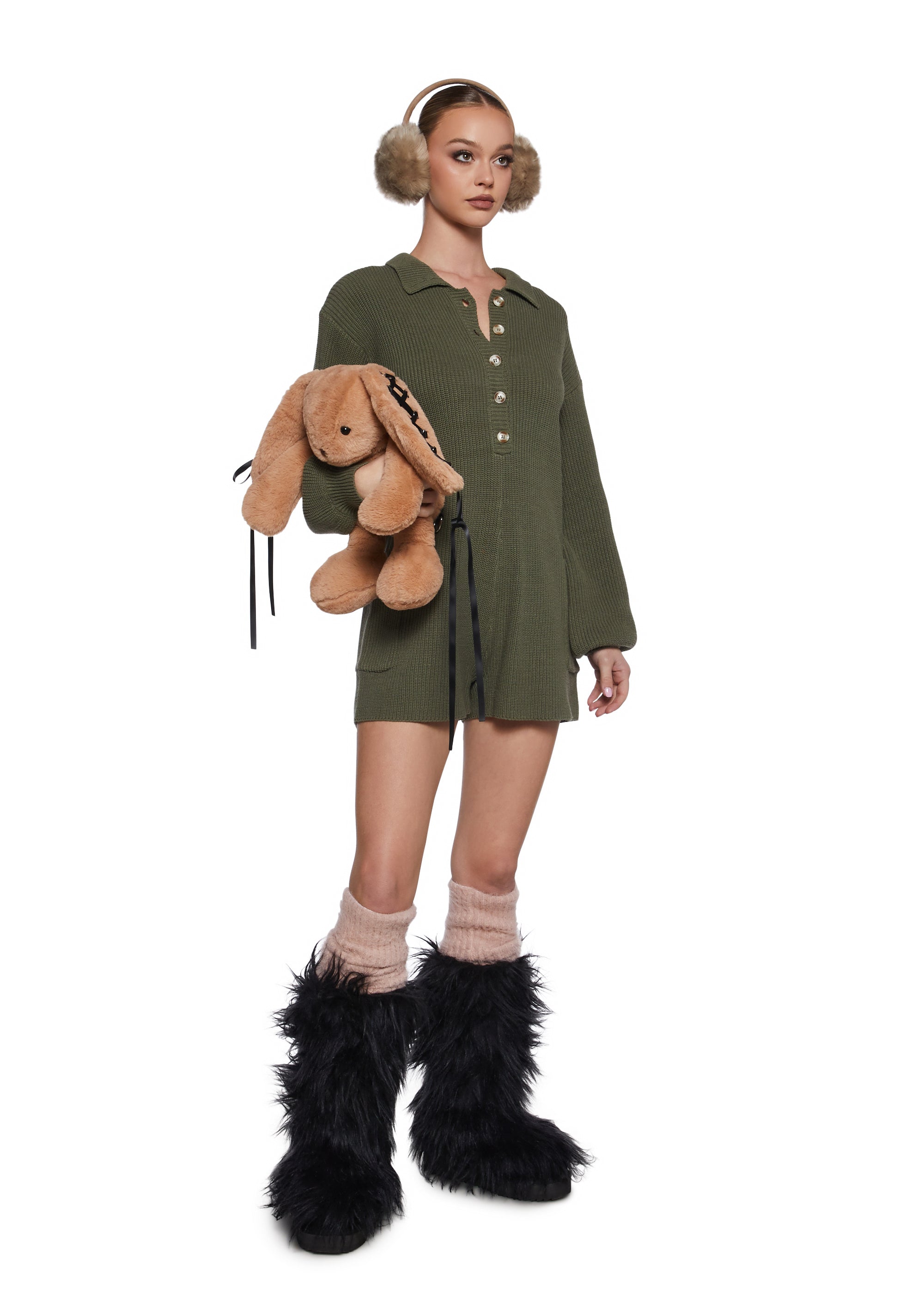 Cozy Weekends Knit Romper - Green - Image 2