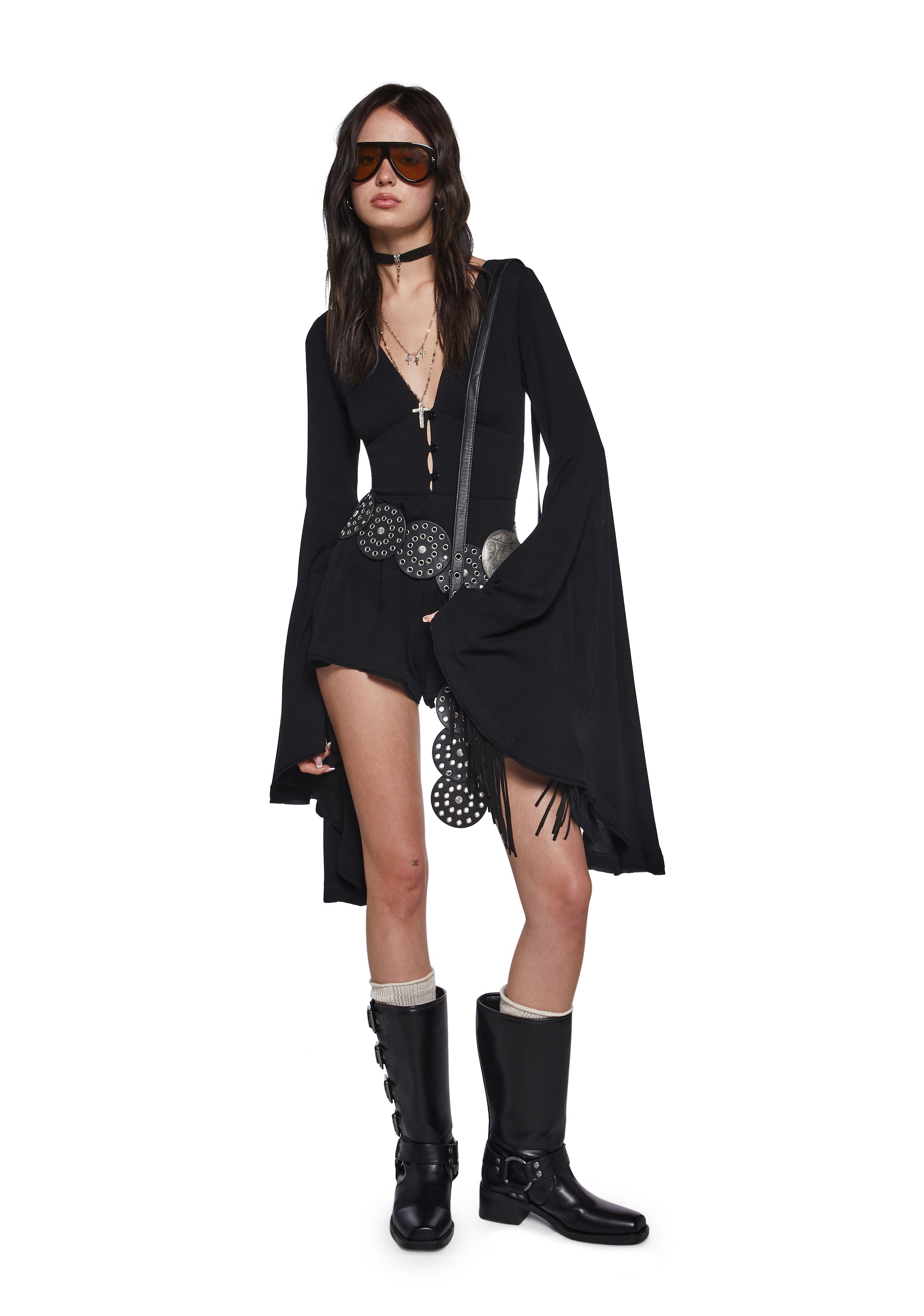 Soulful Bliss Long Sleeve Romper - Black - Image 2