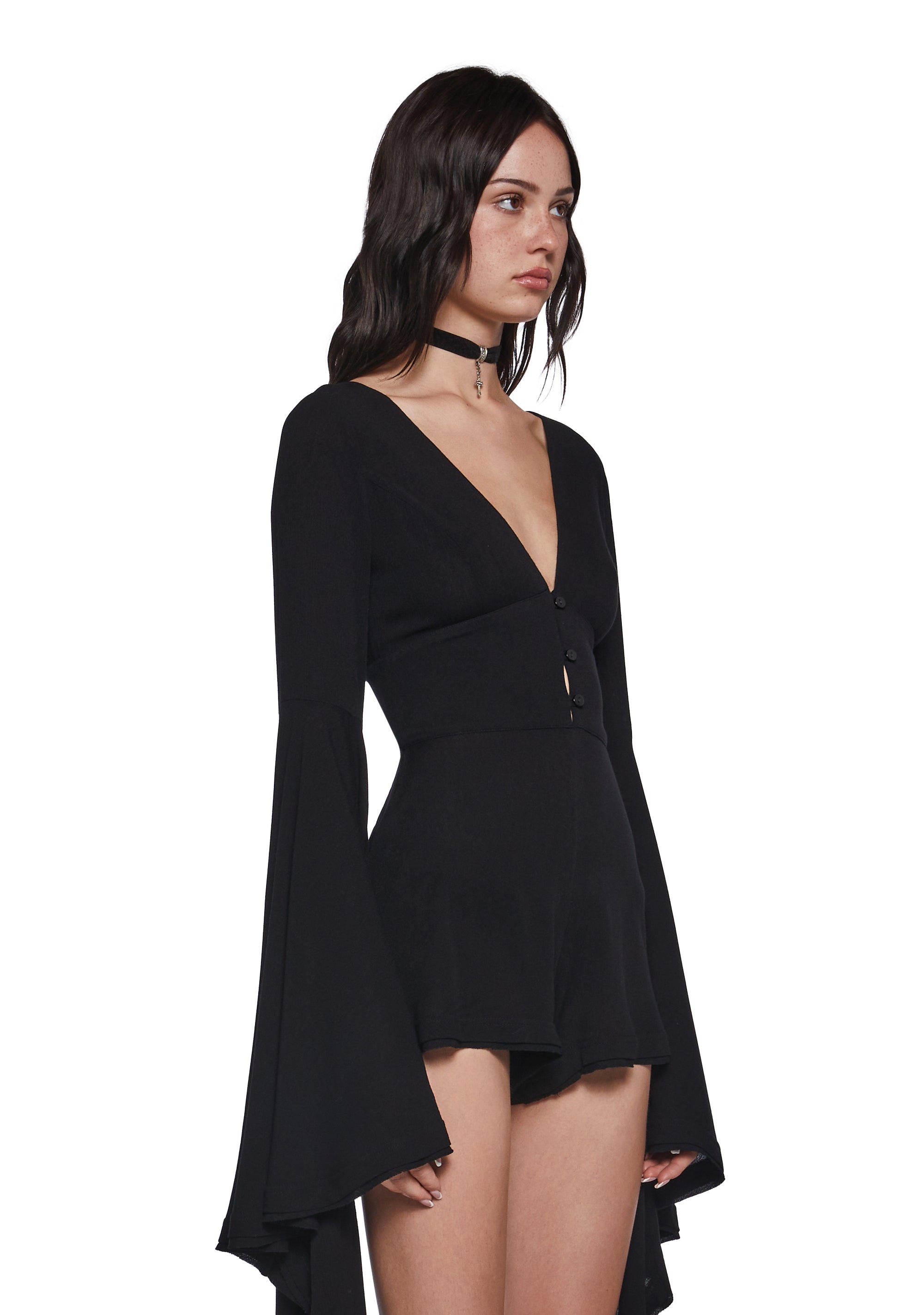 Soulful Bliss Long Sleeve Romper - Black - Image 3