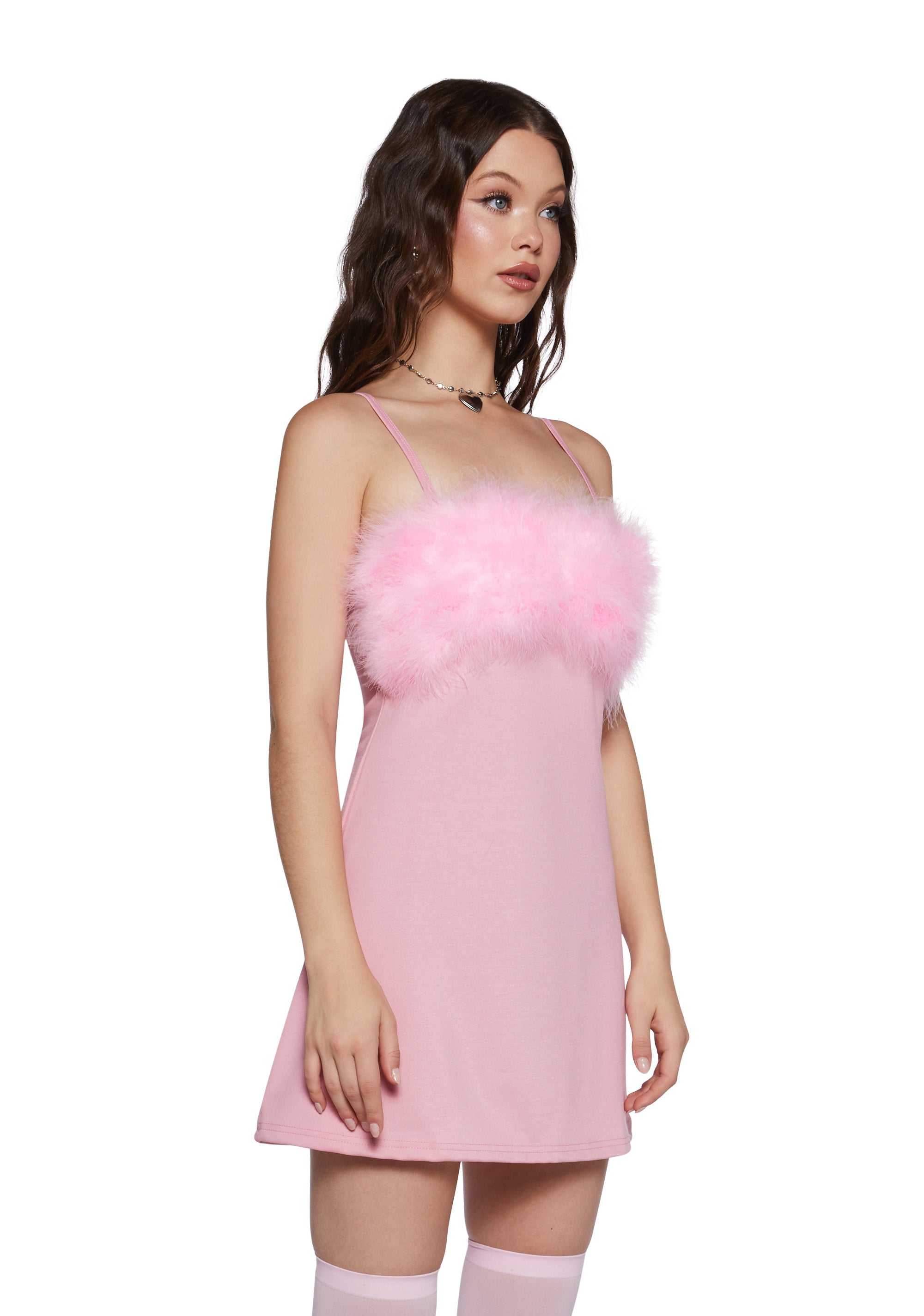 Flirty N' Thriving Marabou Dress - Pink - Image 3