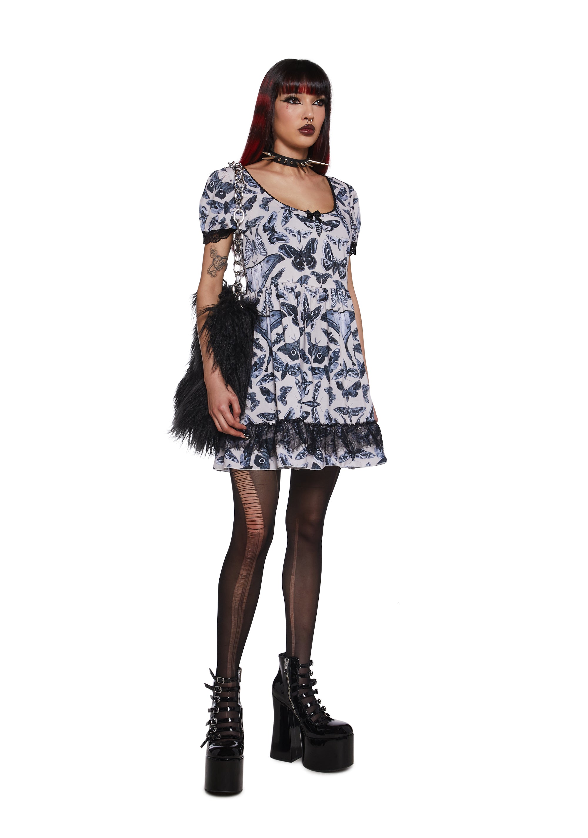 Alternative view of Spirit World Lace Trim Moth Print Dress