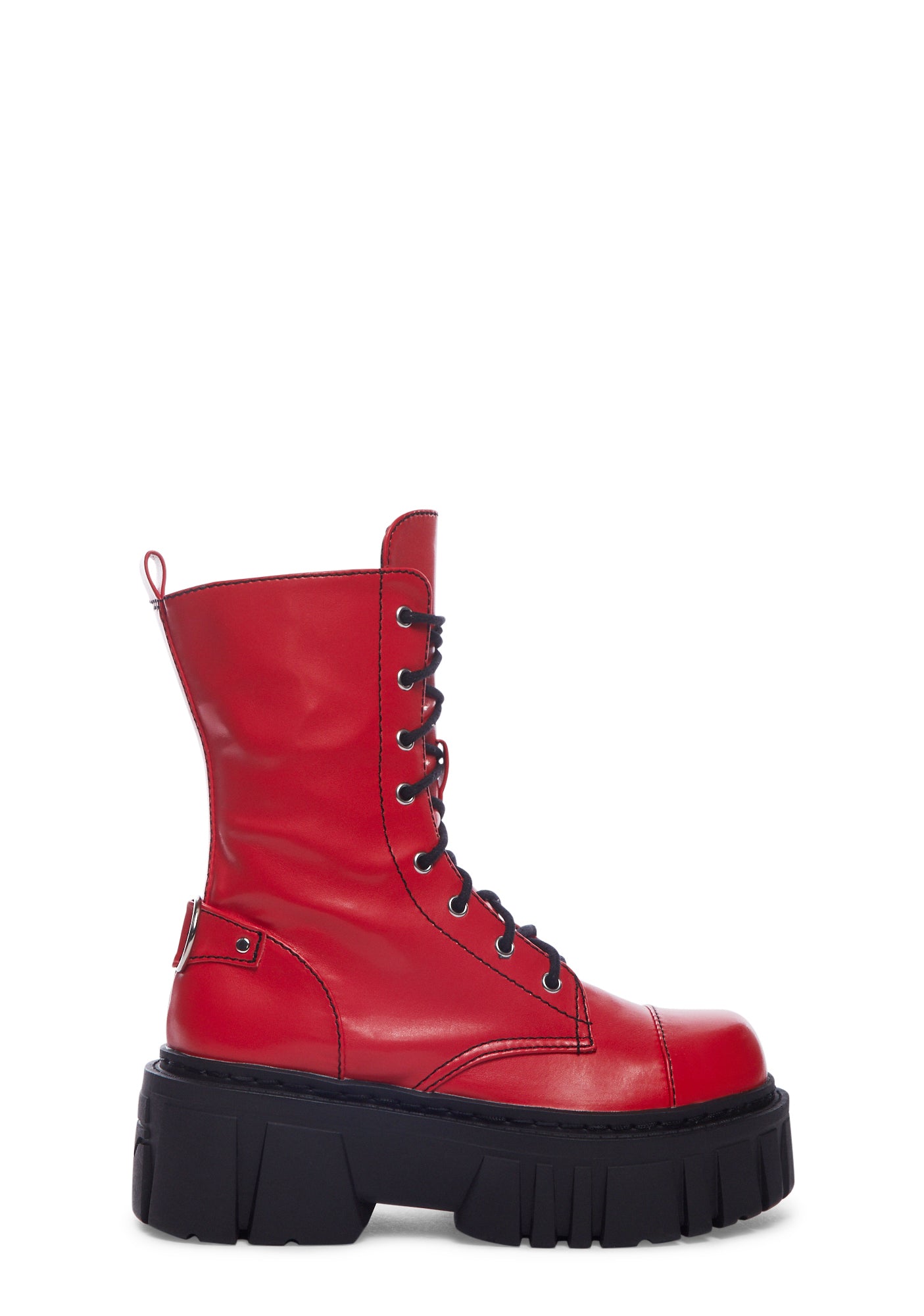 Devil Games Mismatched Combat Boots - Red - Image 3