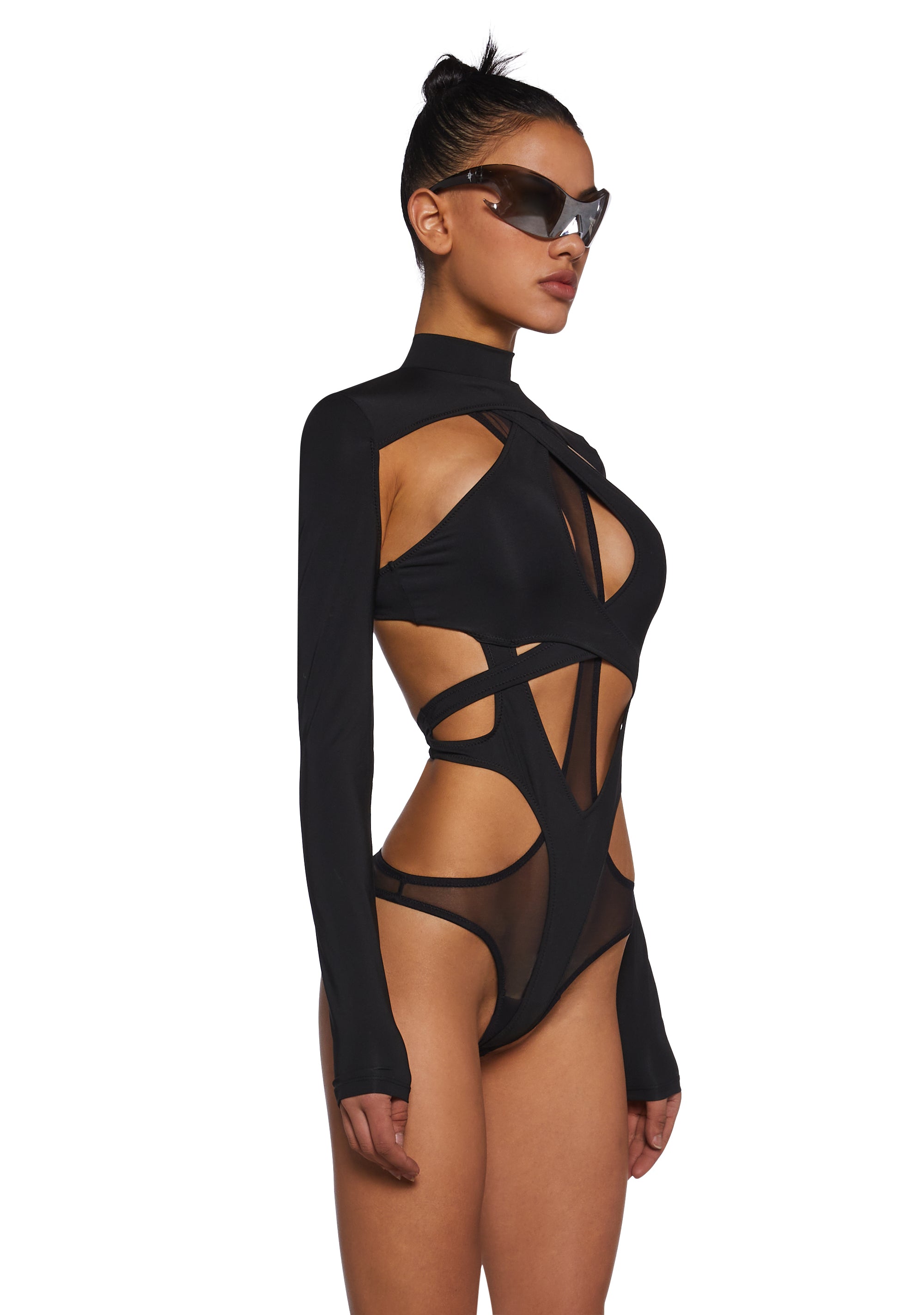 Flanger Strappy Spandex And Mesh Bodysuit - Black - Image 3