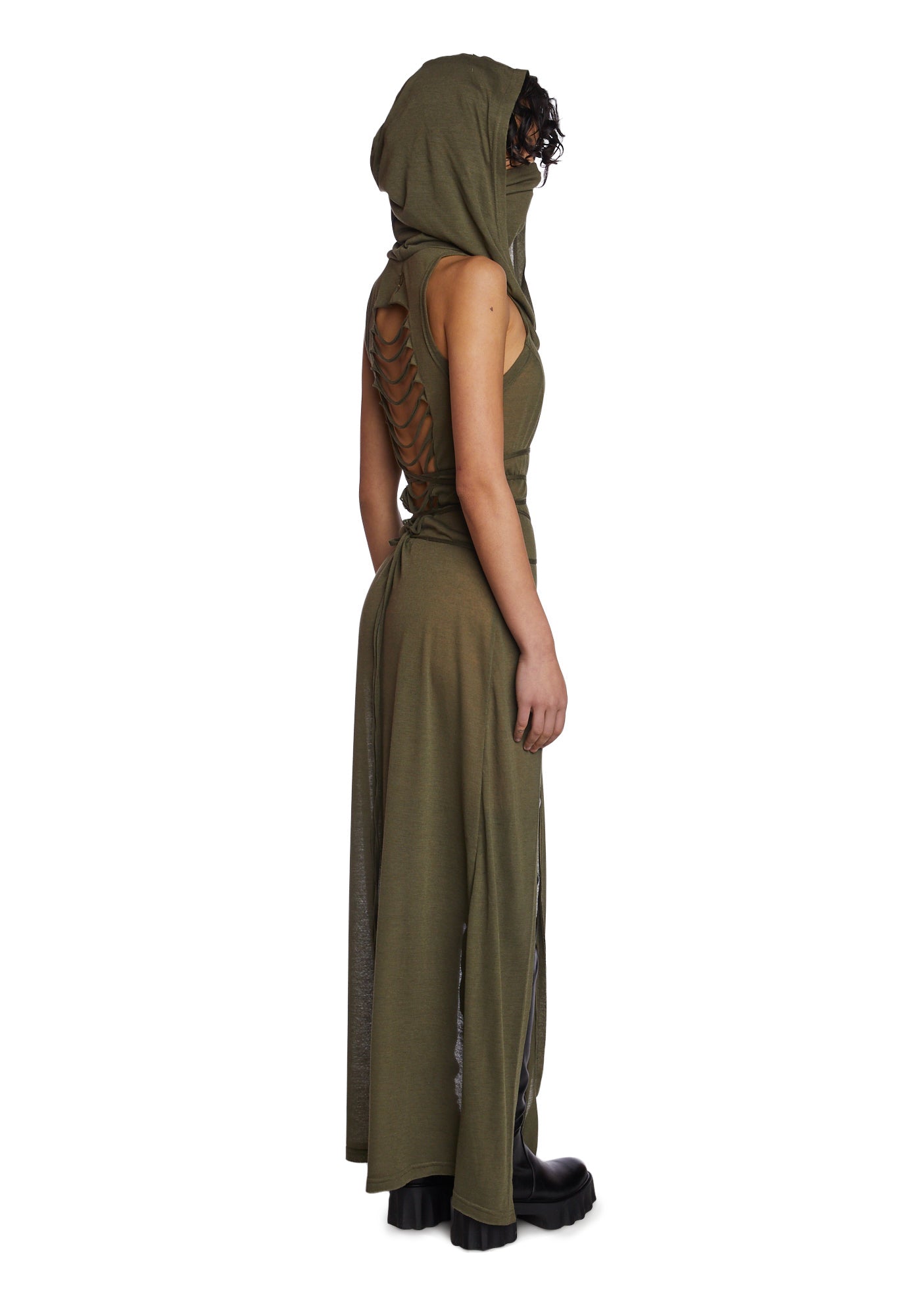 Echo Hooded Slit Maxi Dress - Green - Image 4
