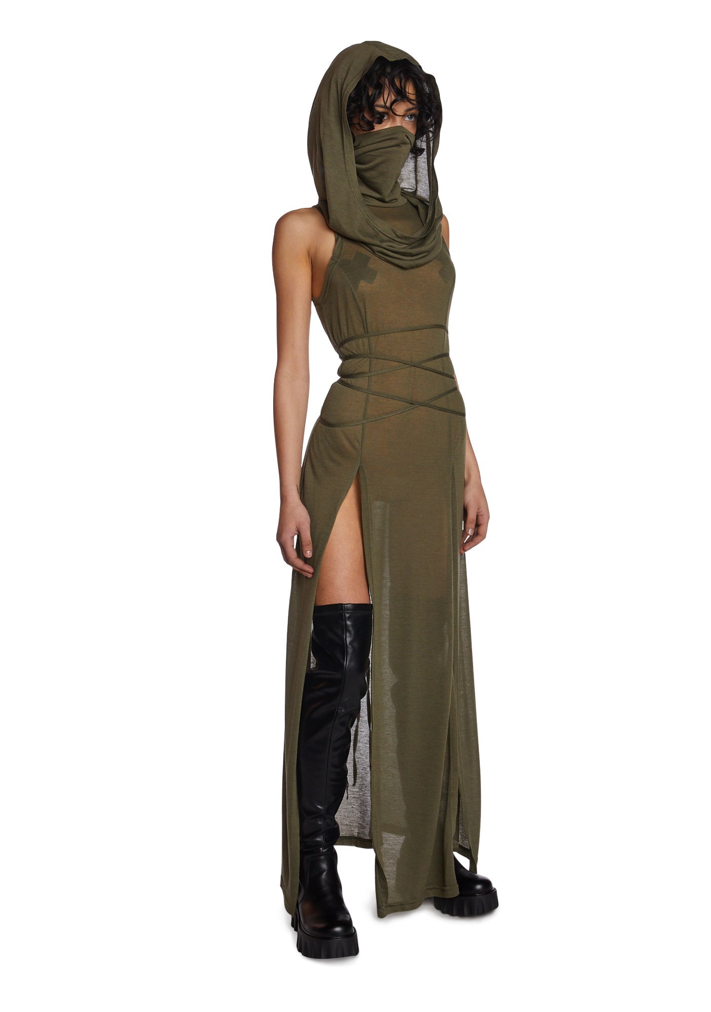 Echo Hooded Slit Maxi Dress - Green - Image 5