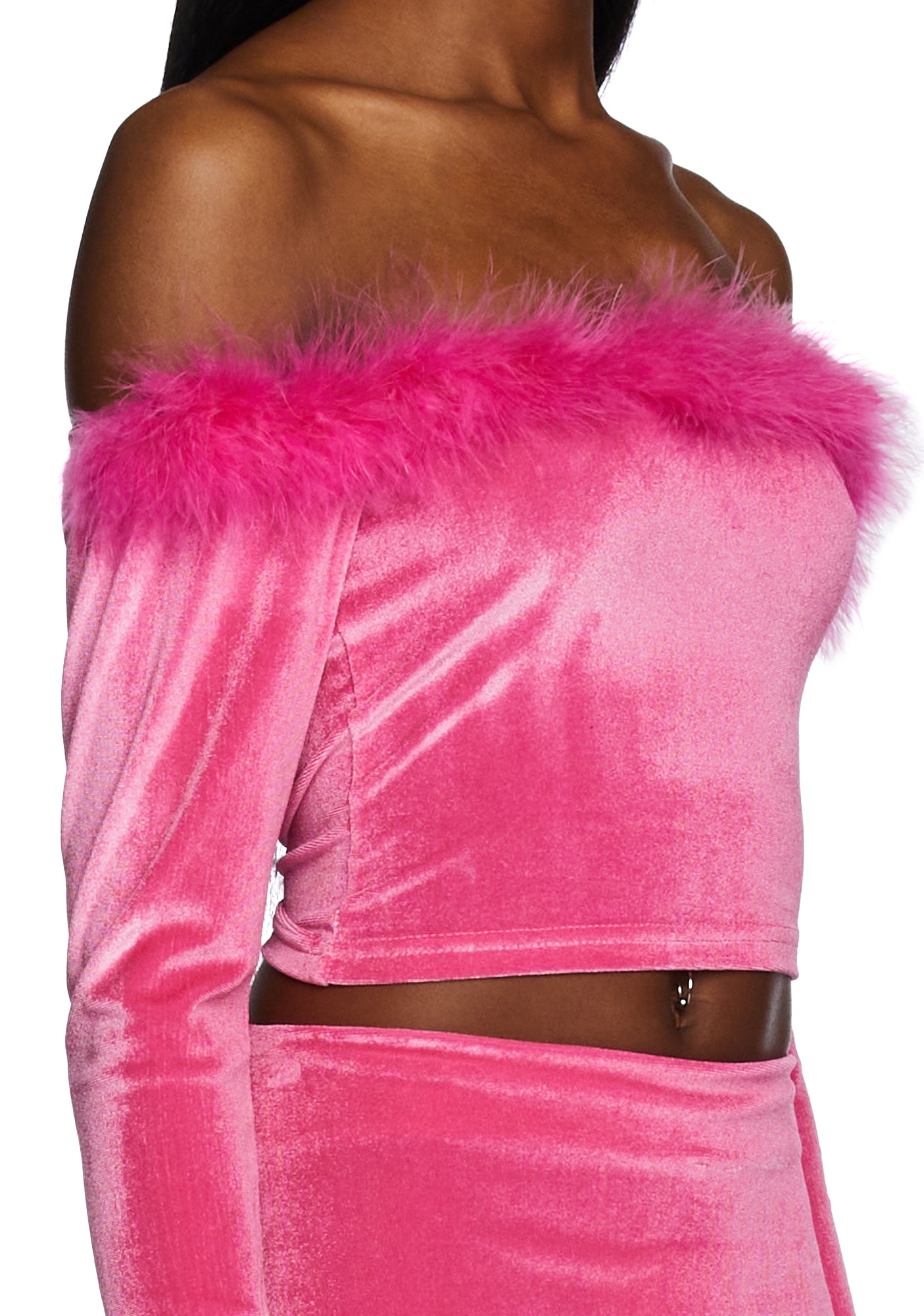 Filthy Femme Velvet Crop Top - Pink - Image 5