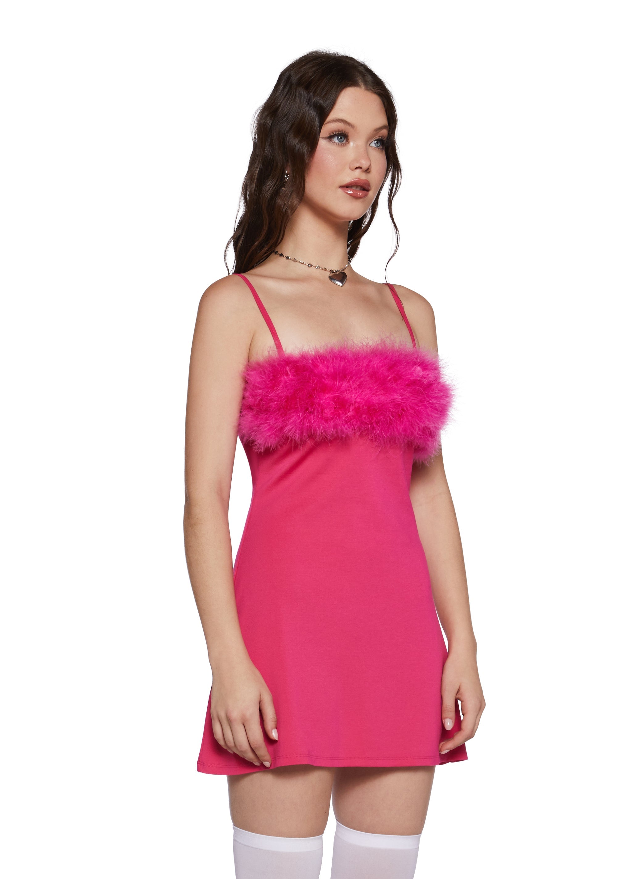Flirty N' Thriving Marabou Dress - Dark Pink - Image 3