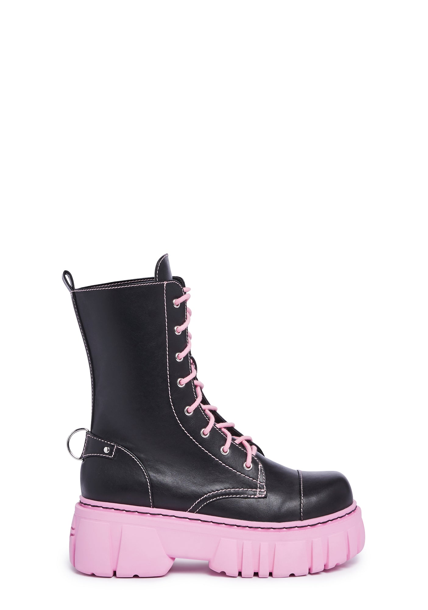 Devil Games Mismatched Combat Boots - Black/Pink - Image 3